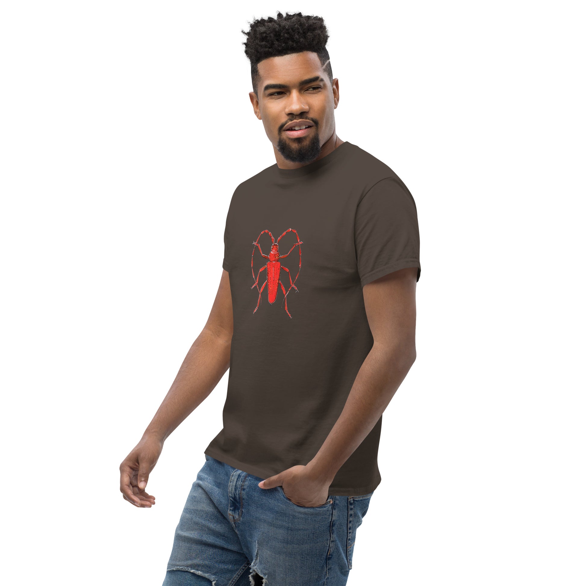 Red beetle graphic by Kirsten Blackburn printed on unisex cotton t-shirt