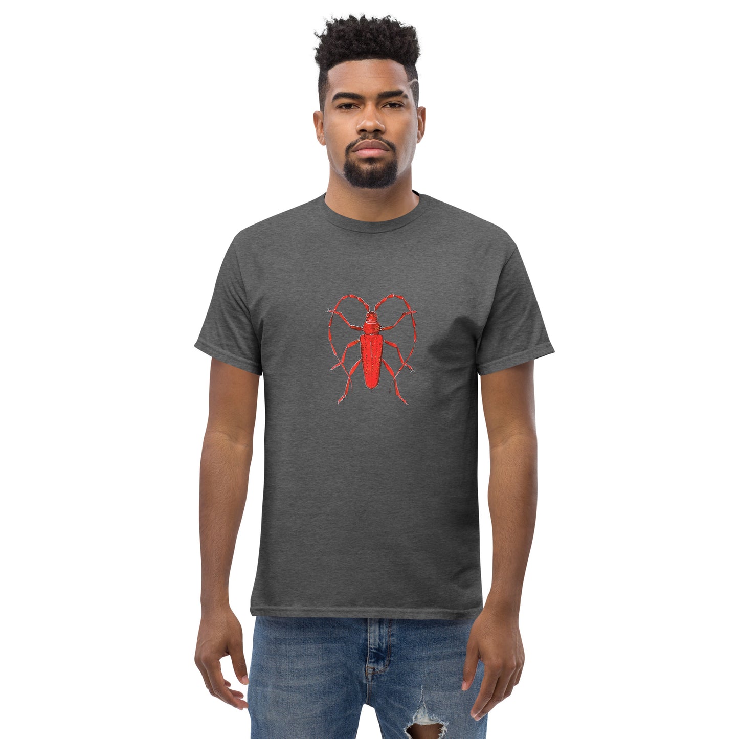 Red beetle graphic by Kirsten Blackburn printed on unisex cotton t-shirt