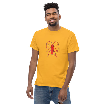 Red beetle graphic by Kirsten Blackburn printed on unisex cotton t-shirt