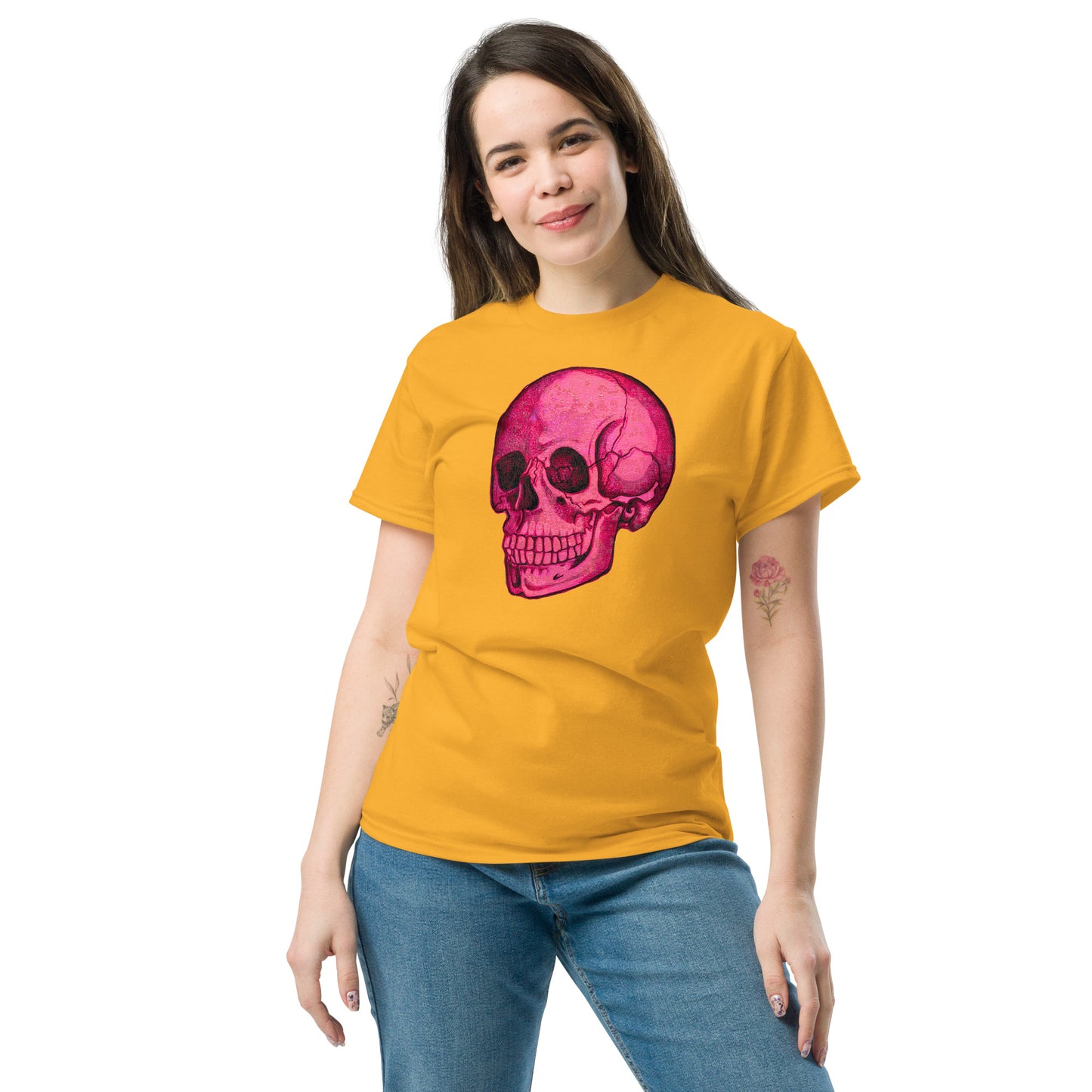 Pink Skull design by Kirsten Blackburn on unisex classic tee
