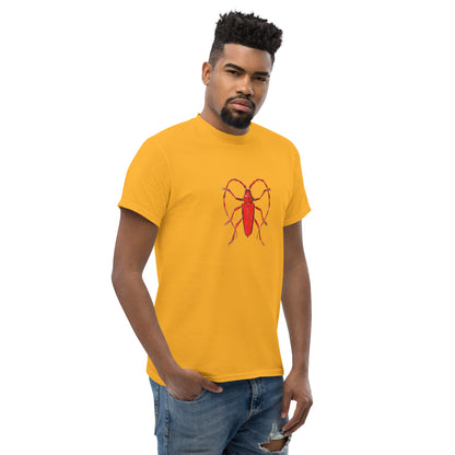 Red beetle graphic by Kirsten Blackburn printed on unisex cotton t-shirt