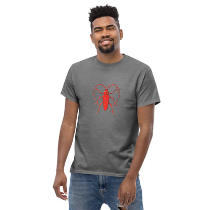 Red beetle graphic by Kirsten Blackburn printed on unisex cotton t-shirt