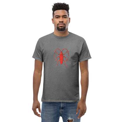 Red beetle graphic by Kirsten Blackburn printed on unisex cotton t-shirt