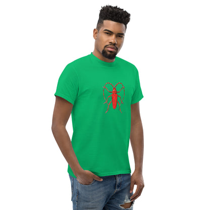 Red beetle graphic by Kirsten Blackburn printed on unisex cotton t-shirt