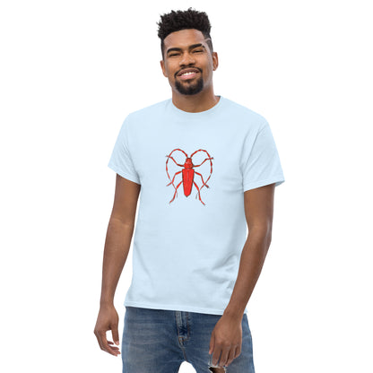 Red beetle graphic by Kirsten Blackburn printed on unisex cotton t-shirt