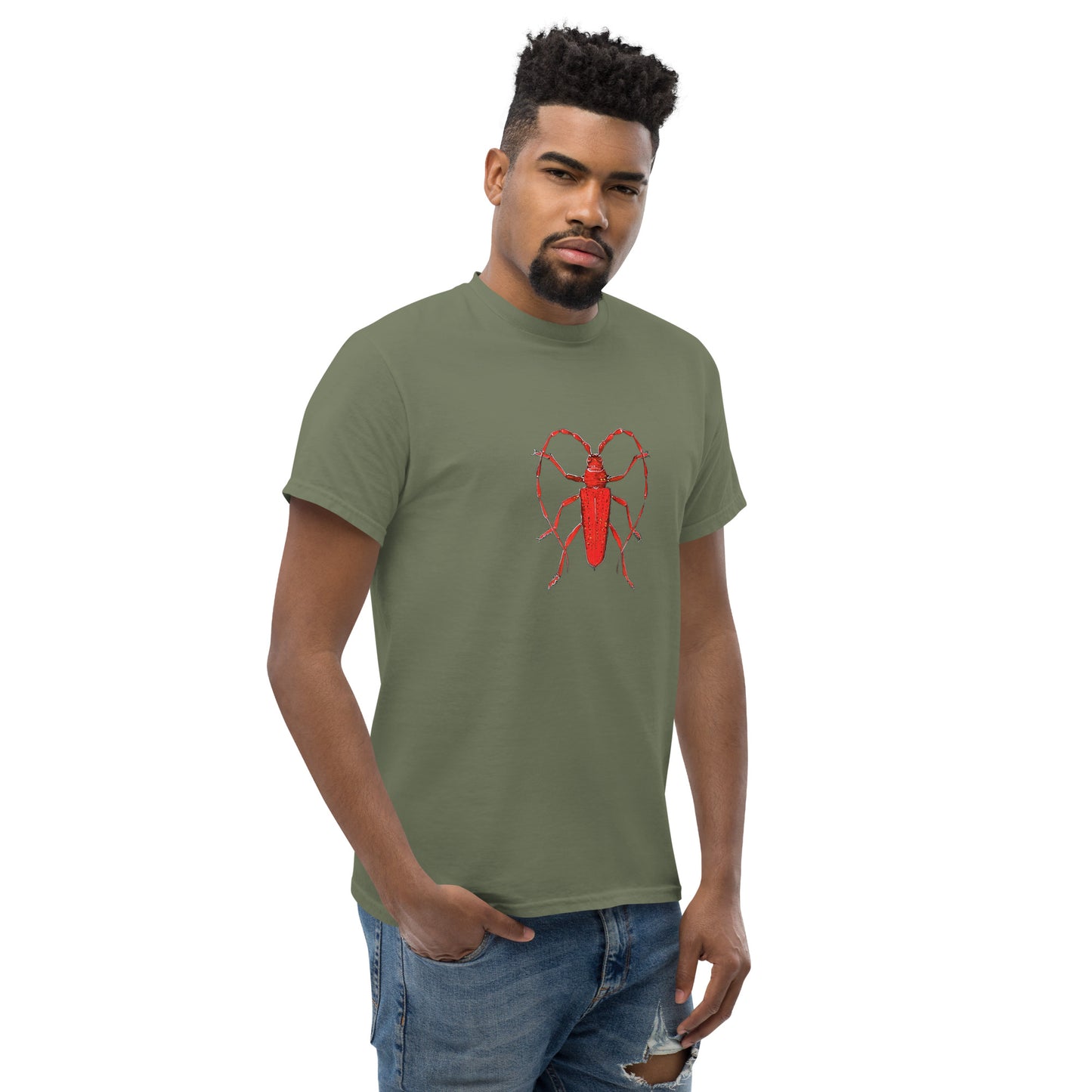 Red beetle graphic by Kirsten Blackburn printed on unisex cotton t-shirt
