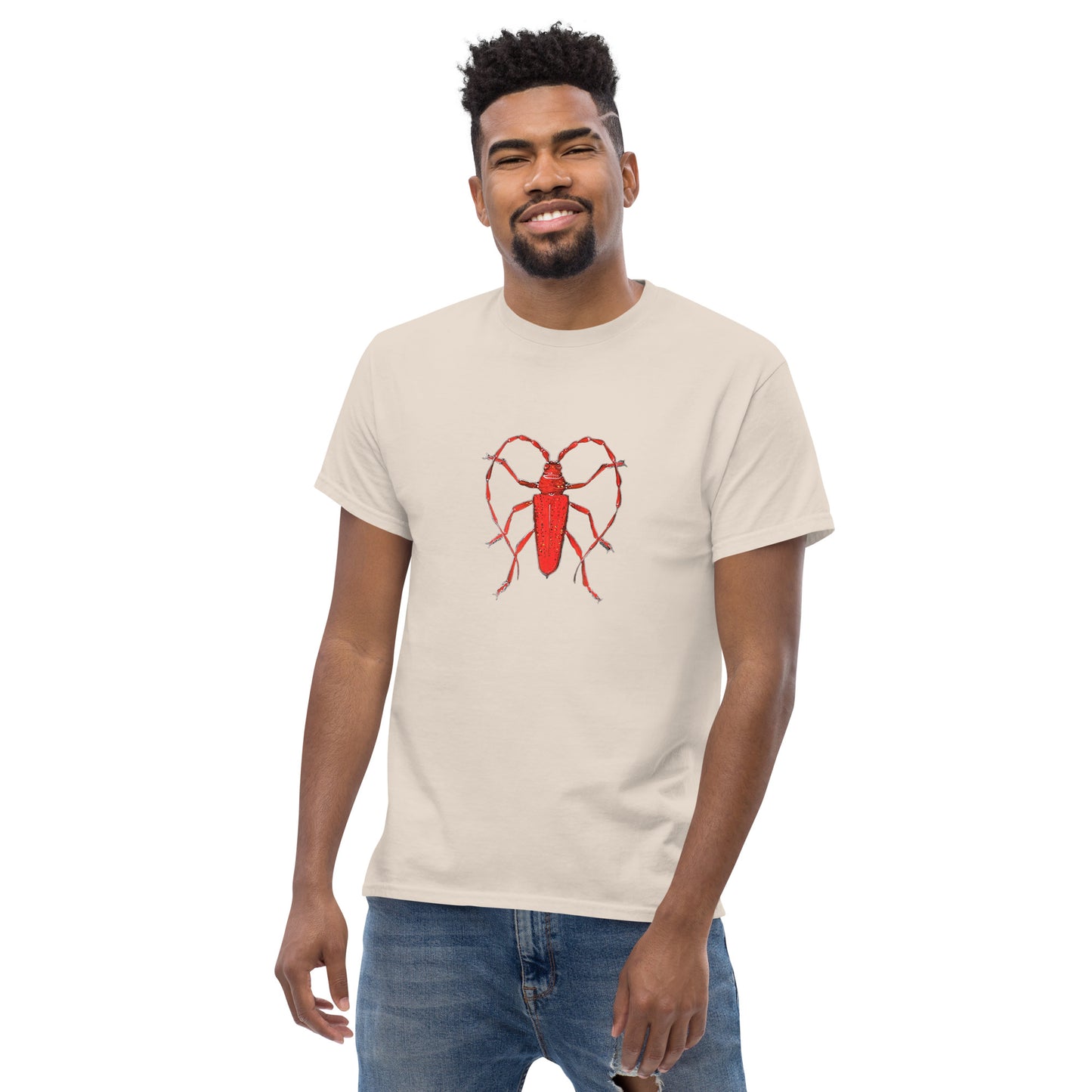 Red beetle graphic by Kirsten Blackburn printed on unisex cotton t-shirt