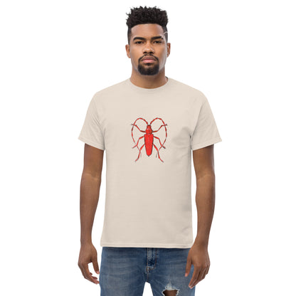 Red beetle graphic by Kirsten Blackburn printed on unisex cotton t-shirt
