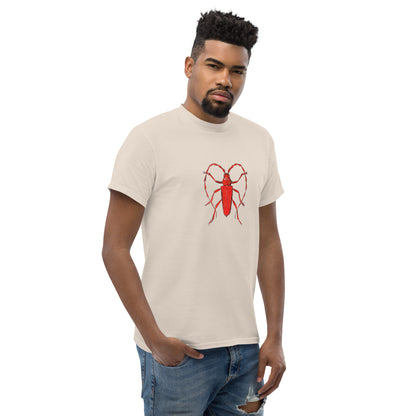 Red beetle graphic by Kirsten Blackburn printed on unisex cotton t-shirt