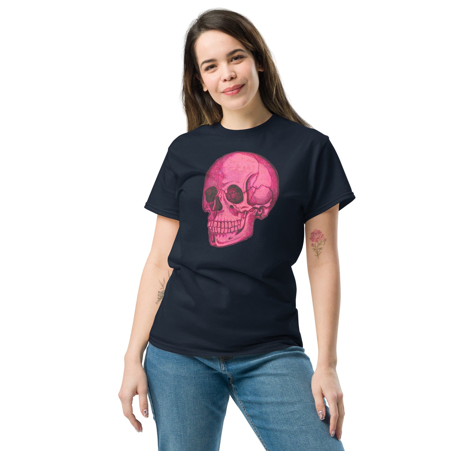 Pink Skull design by Kirsten Blackburn on unisex classic tee