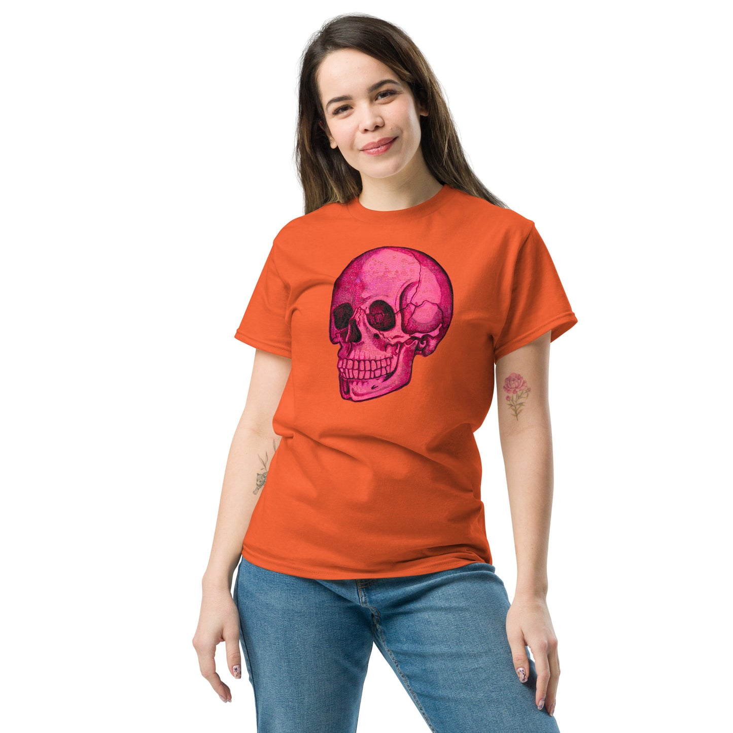 Pink Skull design by Kirsten Blackburn on unisex classic tee