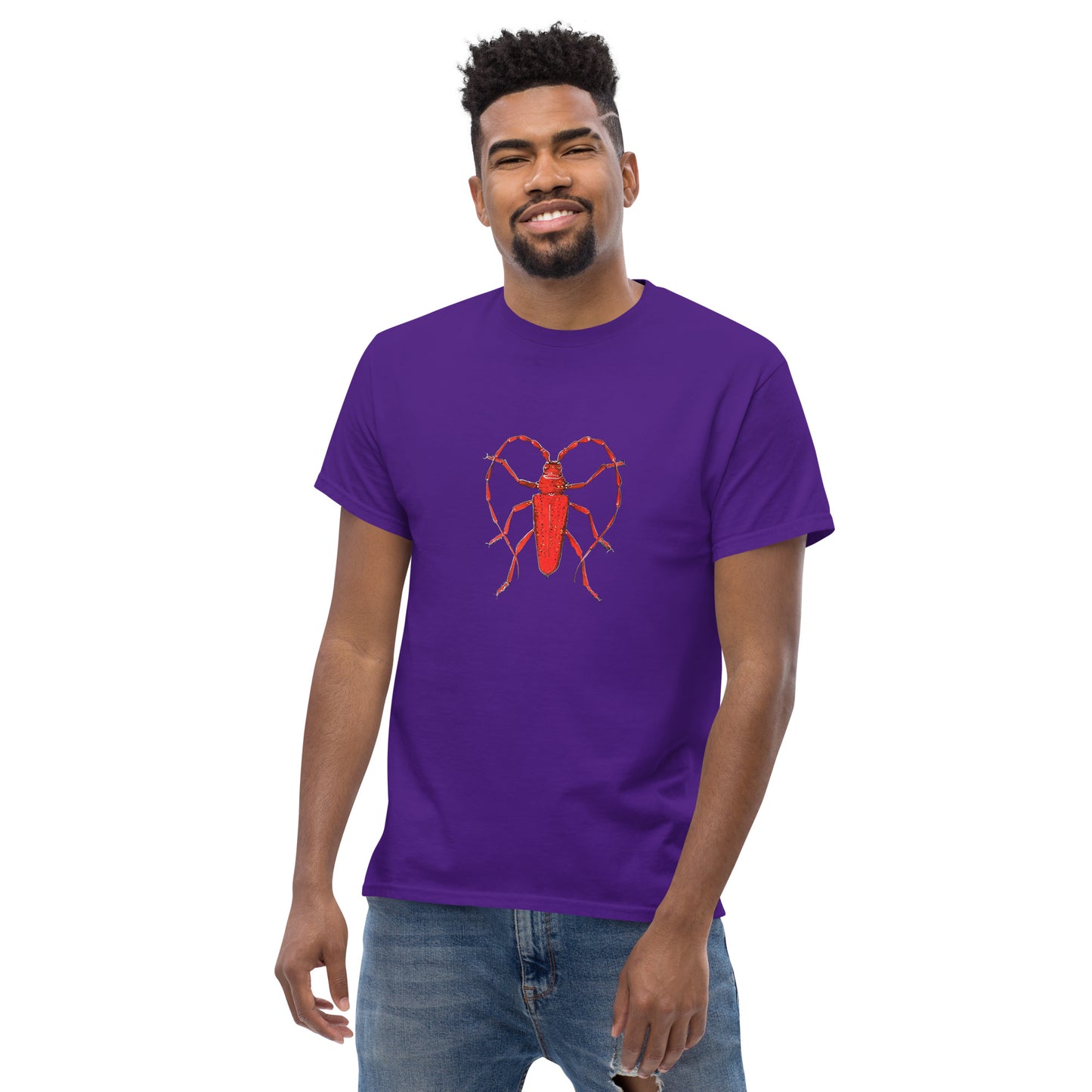 Red beetle graphic by Kirsten Blackburn printed on unisex cotton t-shirt
