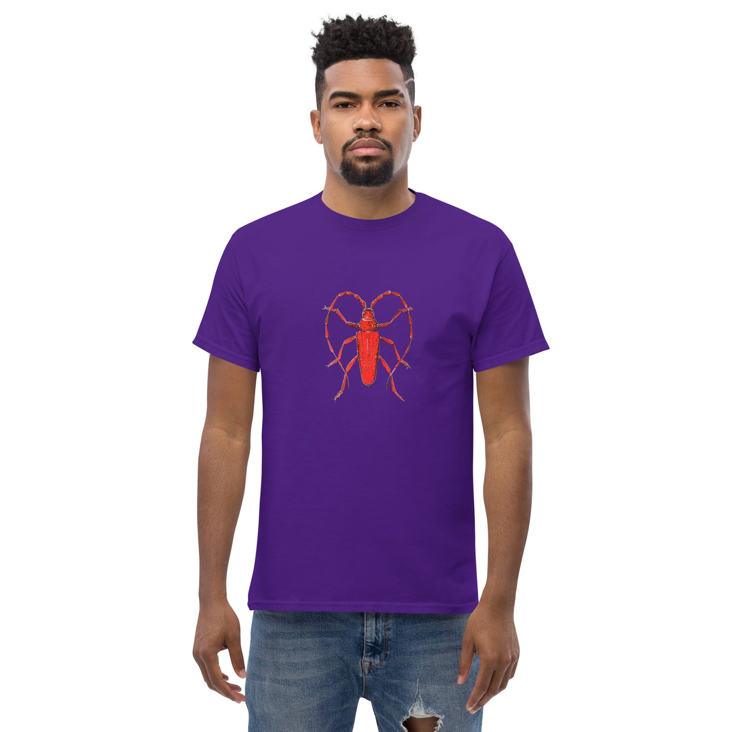 Red beetle graphic by Kirsten Blackburn printed on unisex cotton t-shirt
