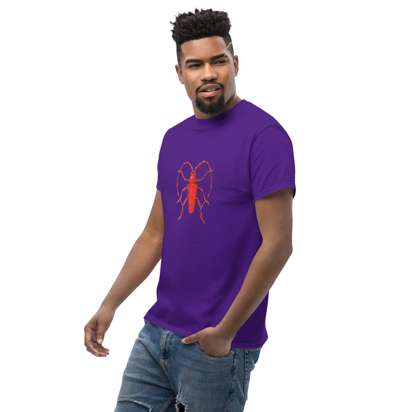 Red beetle graphic by Kirsten Blackburn printed on unisex cotton t-shirt