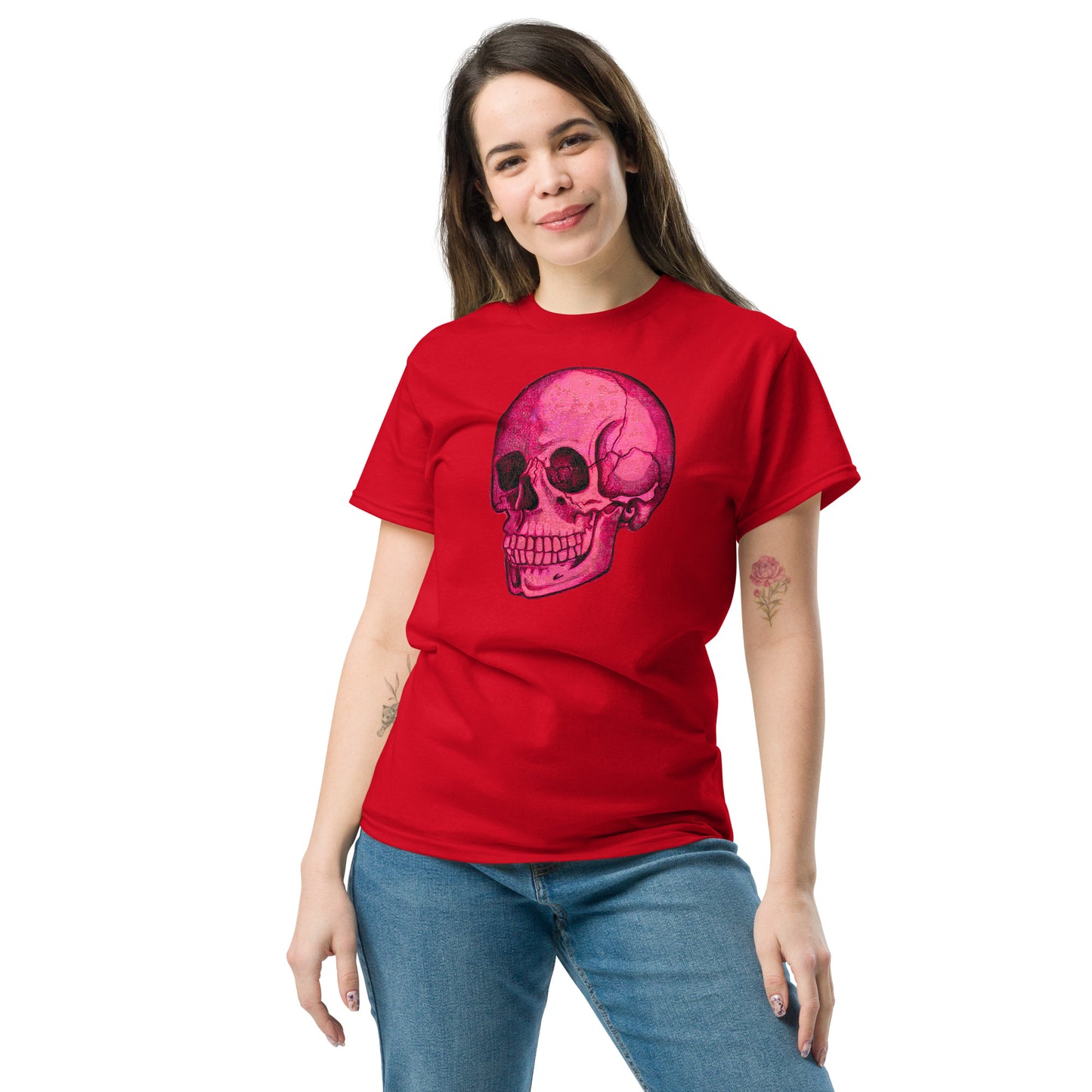Pink Skull design by Kirsten Blackburn on unisex classic tee
