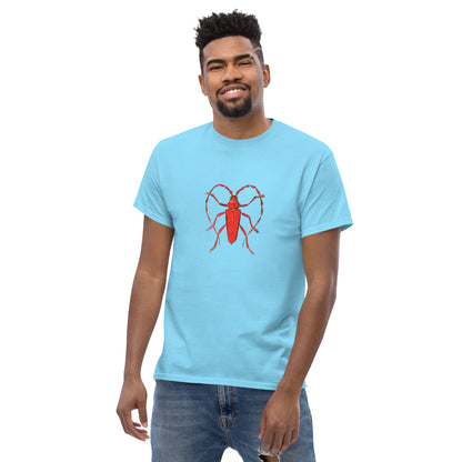 Red beetle graphic by Kirsten Blackburn printed on unisex cotton t-shirt