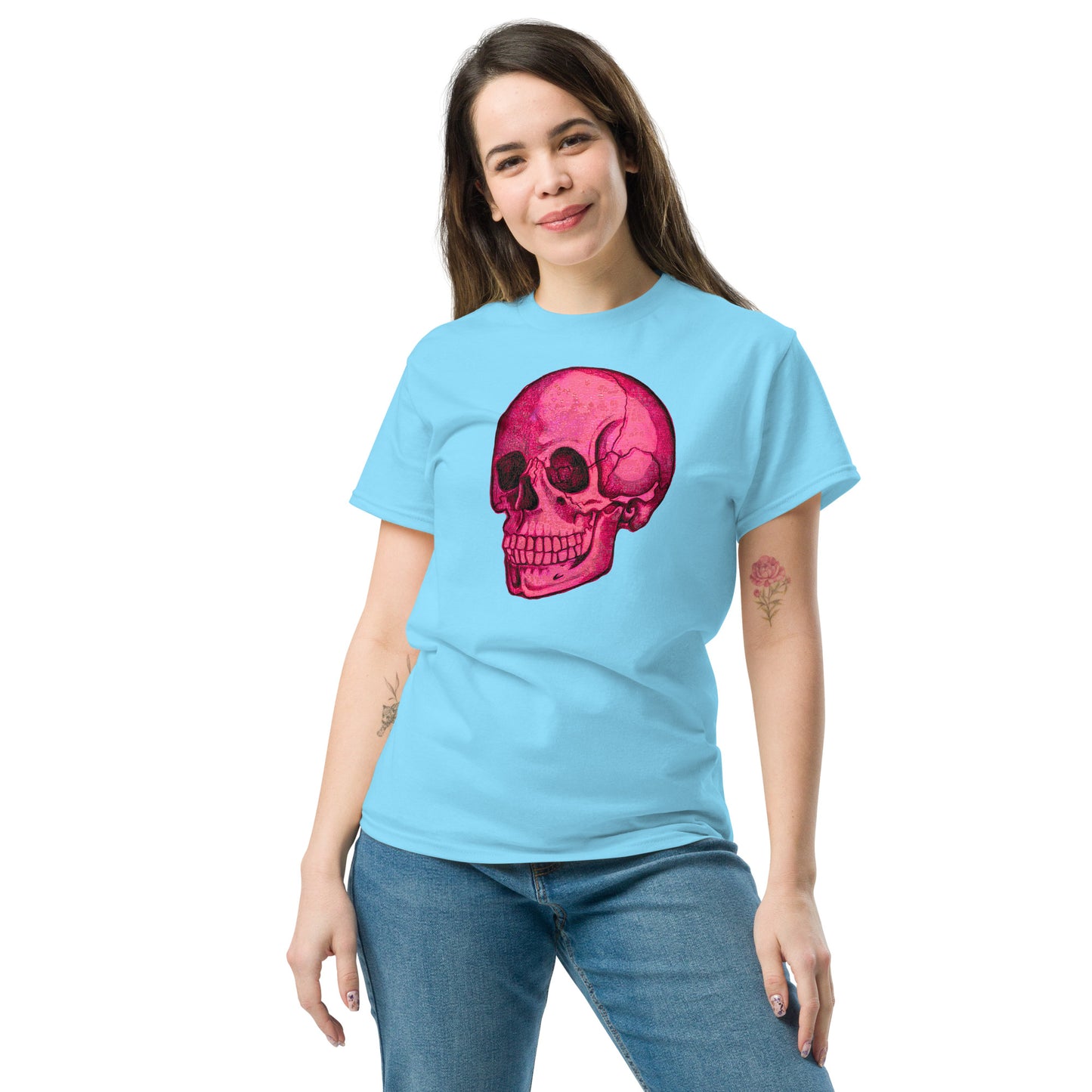 Pink Skull design by Kirsten Blackburn on unisex classic tee