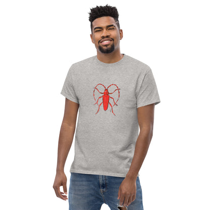 Red beetle graphic by Kirsten Blackburn printed on unisex cotton t-shirt
