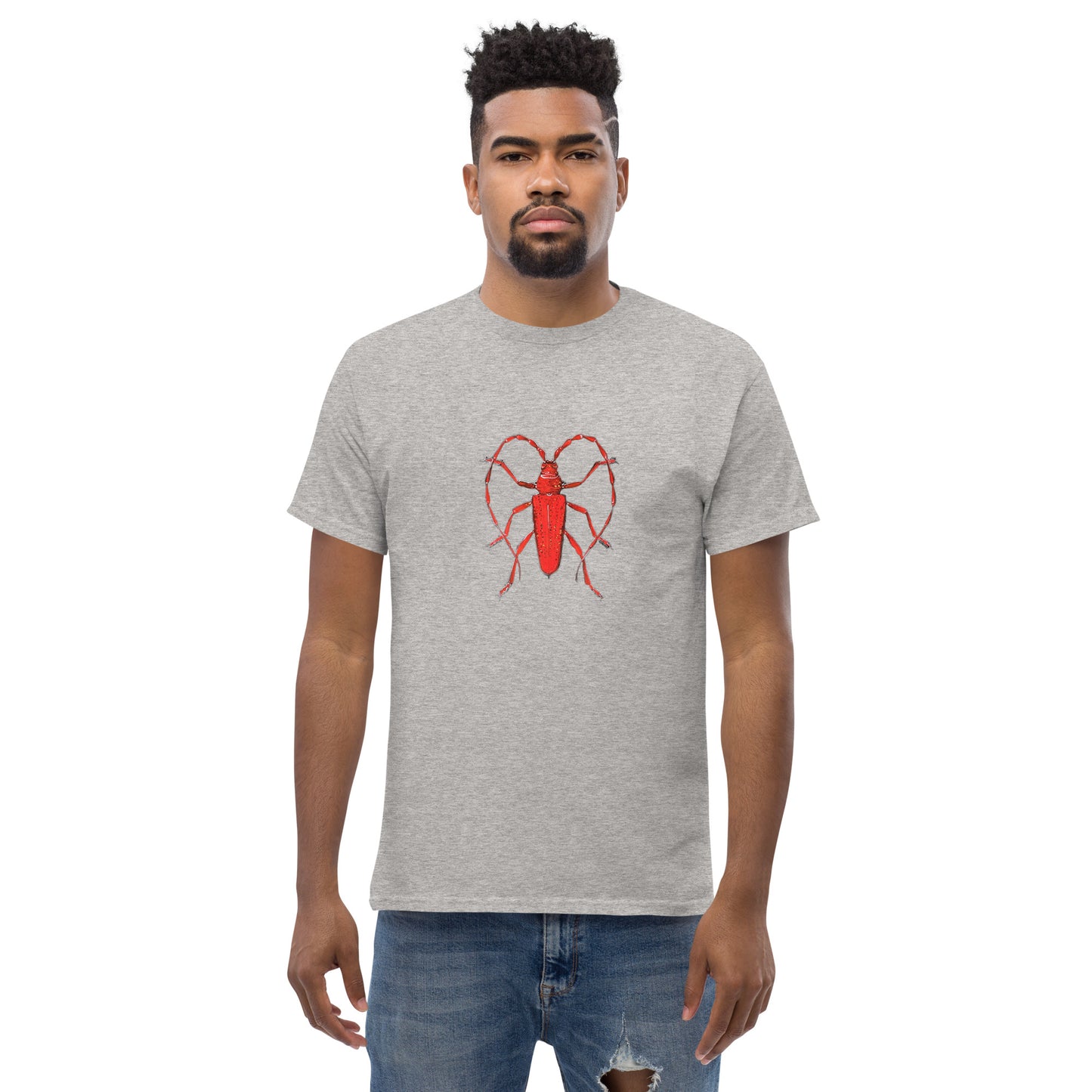 Red beetle graphic by Kirsten Blackburn printed on unisex cotton t-shirt