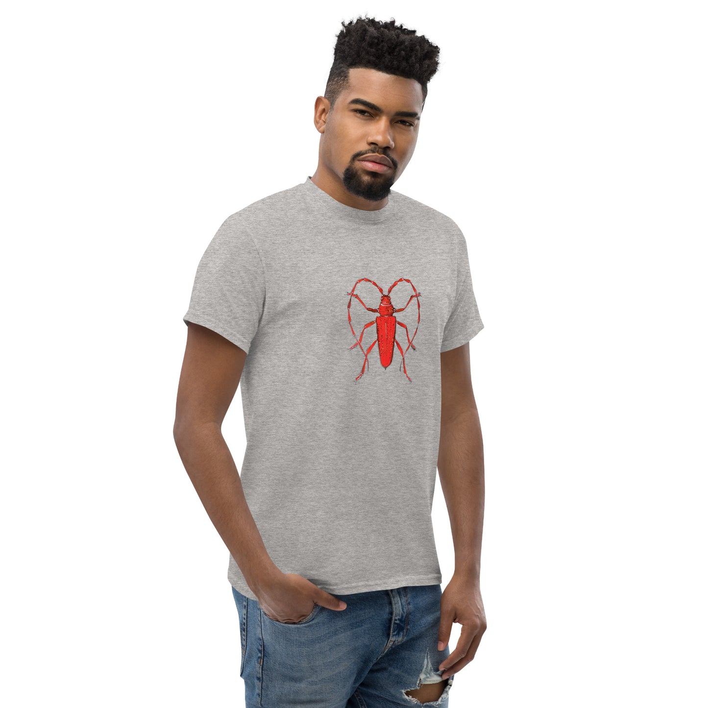 Red beetle graphic by Kirsten Blackburn printed on unisex cotton t-shirt