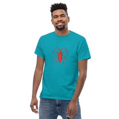 Red beetle graphic by Kirsten Blackburn printed on unisex cotton t-shirt