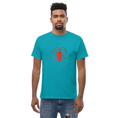 Red beetle graphic by Kirsten Blackburn printed on unisex cotton t-shirt