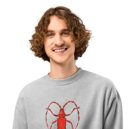 Red Beetle design by Kirsten Blackburn on oversized heavyweight sweatshirt