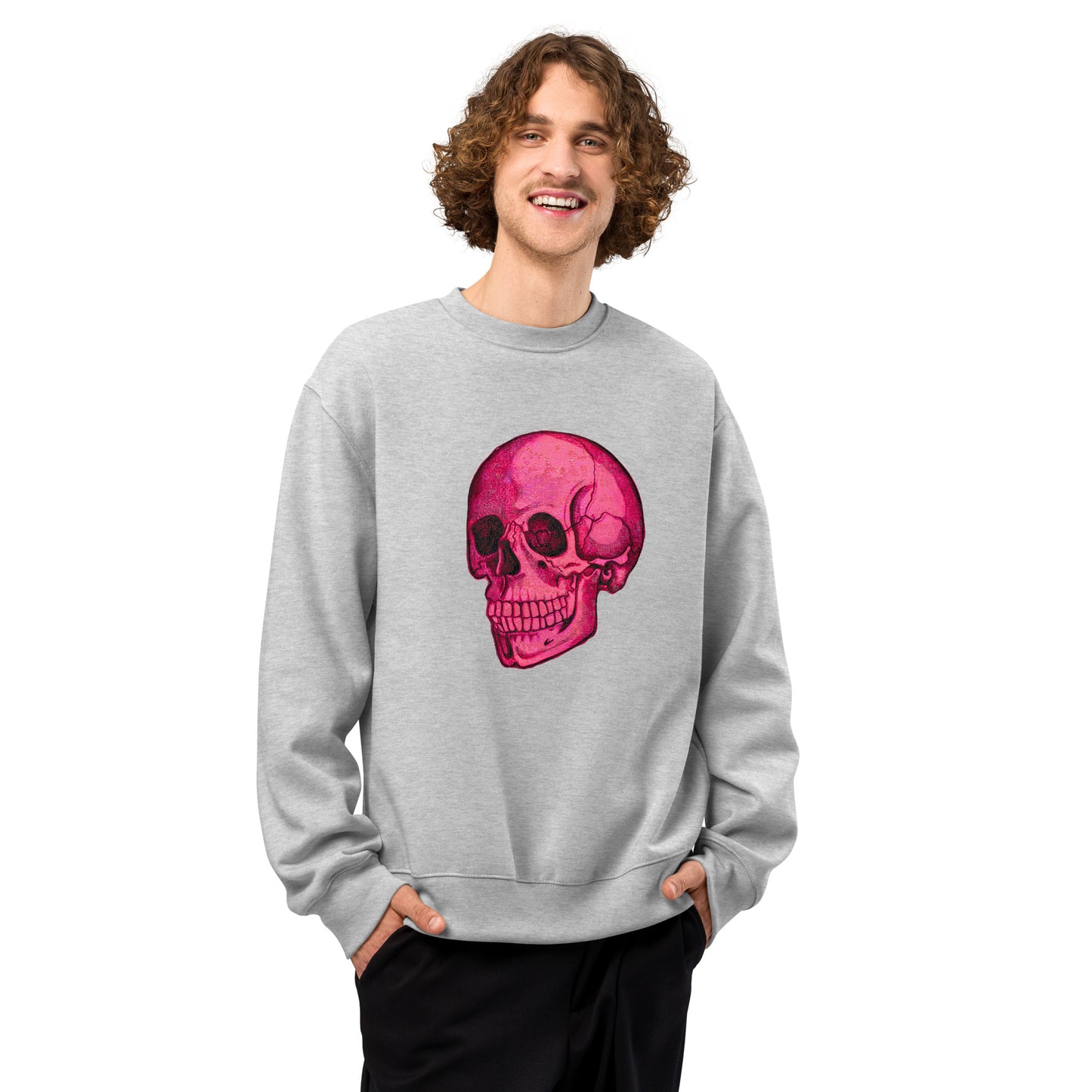 Pink Skull design by Kirsten Blackburn on oversized heavyweight sweatshirt