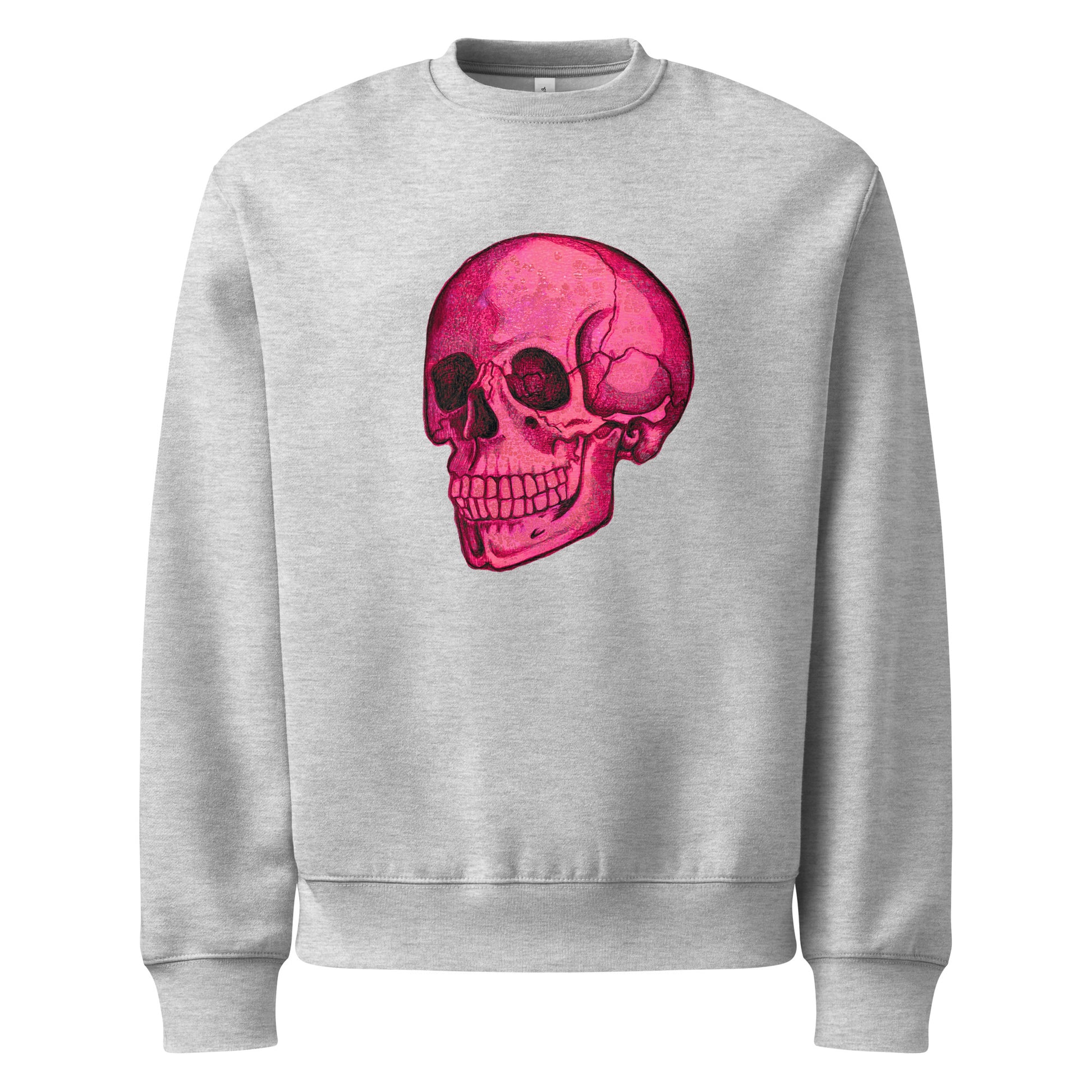 Pink Skull design by Kirsten Blackburn on oversized heavyweight sweatshirt
