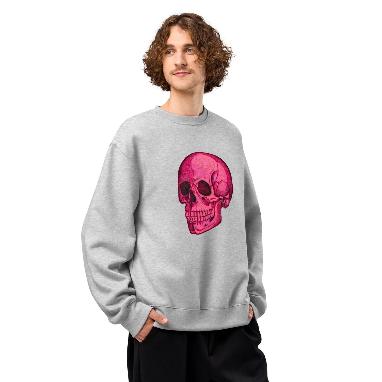 Pink Skull design by Kirsten Blackburn on oversized heavyweight sweatshirt