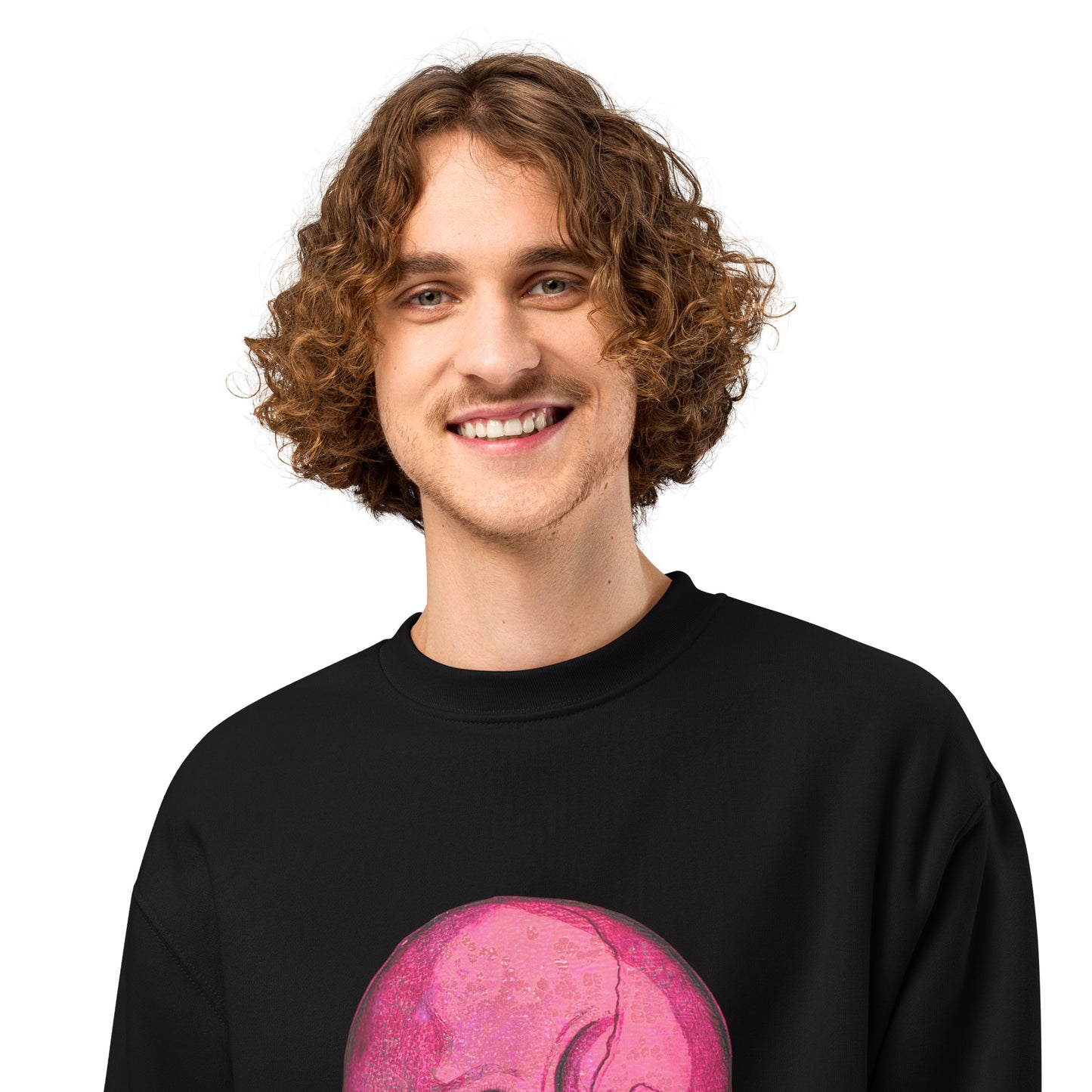 Pink Skull design by Kirsten Blackburn on oversized heavyweight sweatshirt