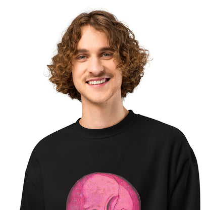 Pink Skull design by Kirsten Blackburn on oversized heavyweight sweatshirt