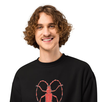 Red Beetle design by Kirsten Blackburn on oversized heavyweight sweatshirt
