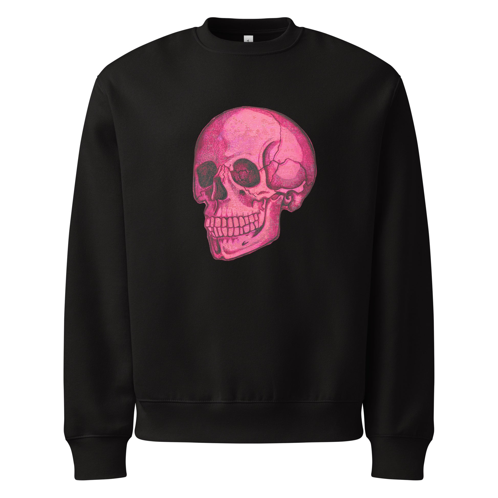 Pink Skull design by Kirsten Blackburn on oversized heavyweight sweatshirt