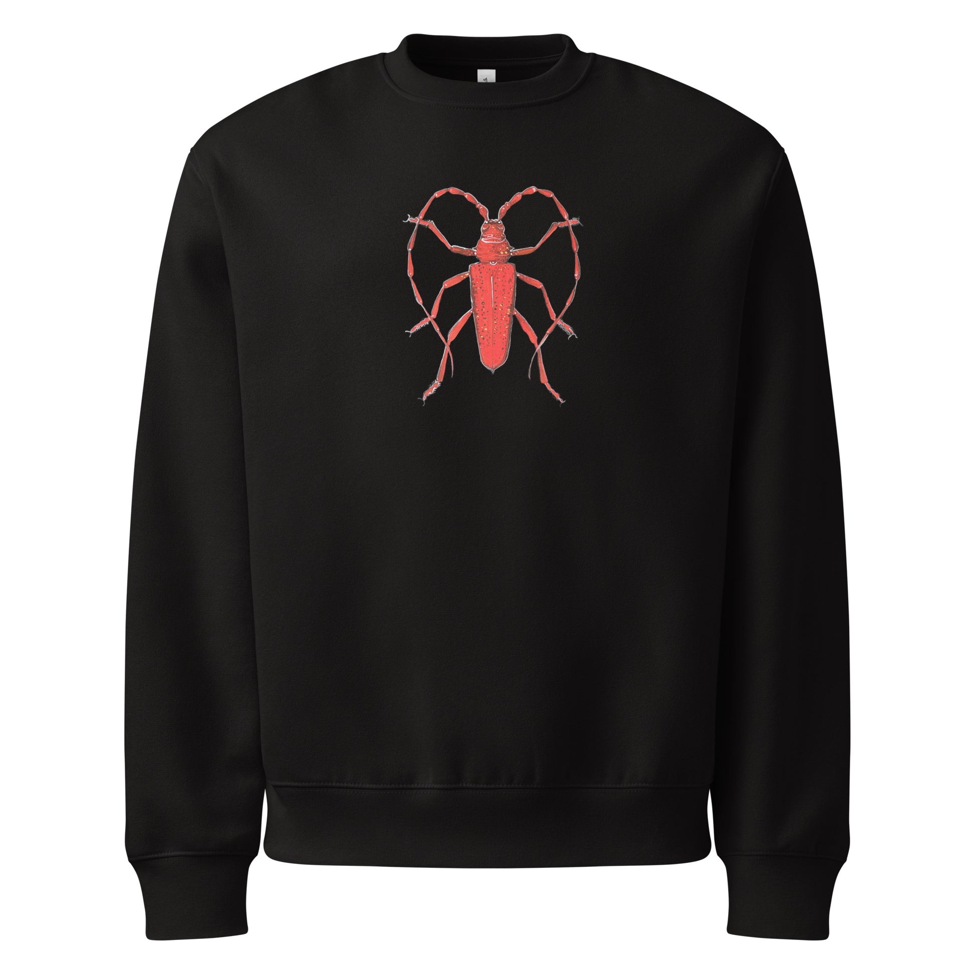 Red Beetle design by Kirsten Blackburn on oversized heavyweight sweatshirt