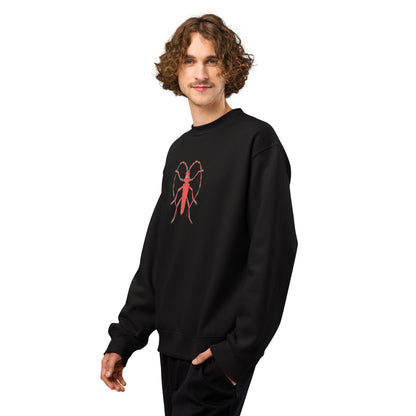 Red Beetle design by Kirsten Blackburn on oversized heavyweight sweatshirt