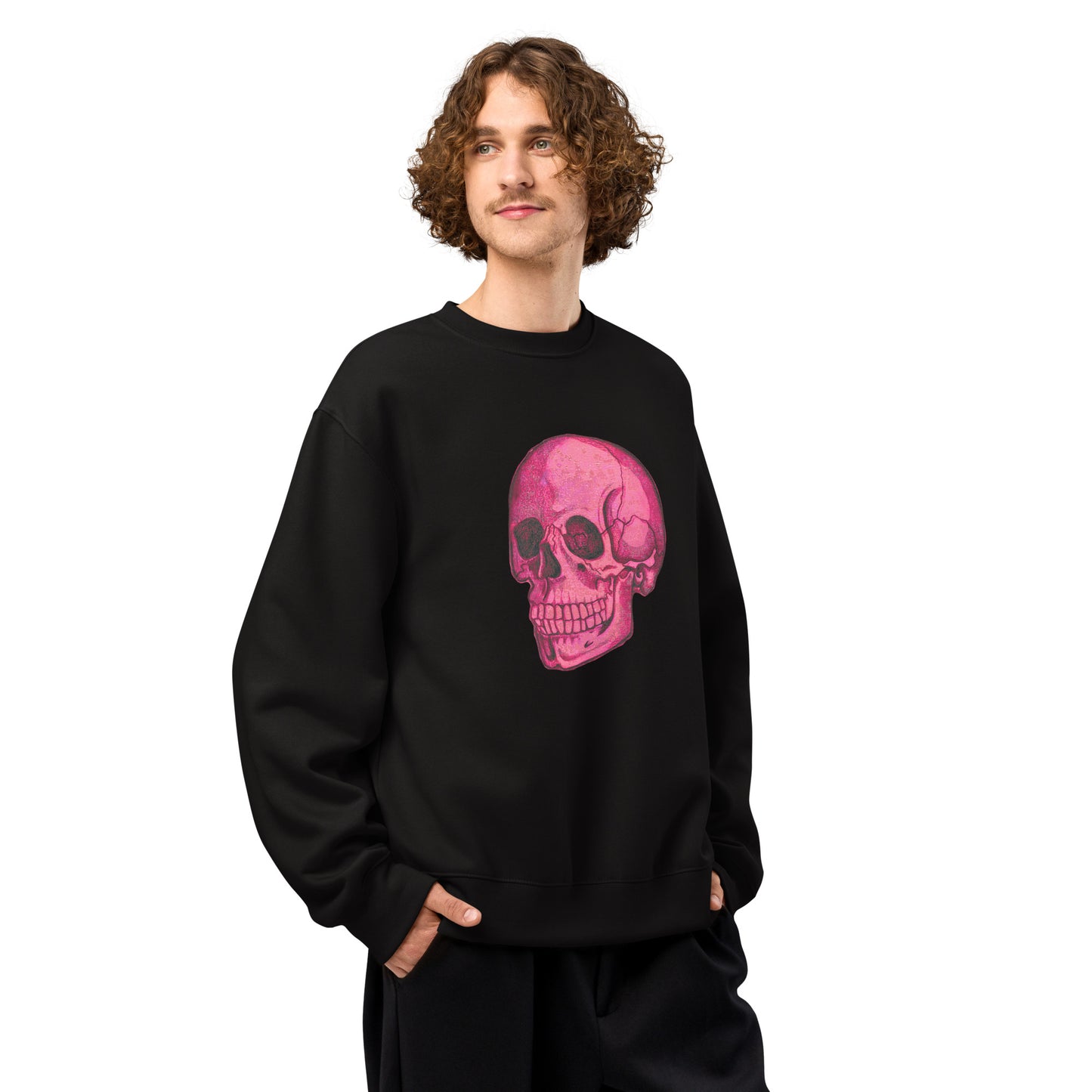 Pink Skull design by Kirsten Blackburn on oversized heavyweight sweatshirt