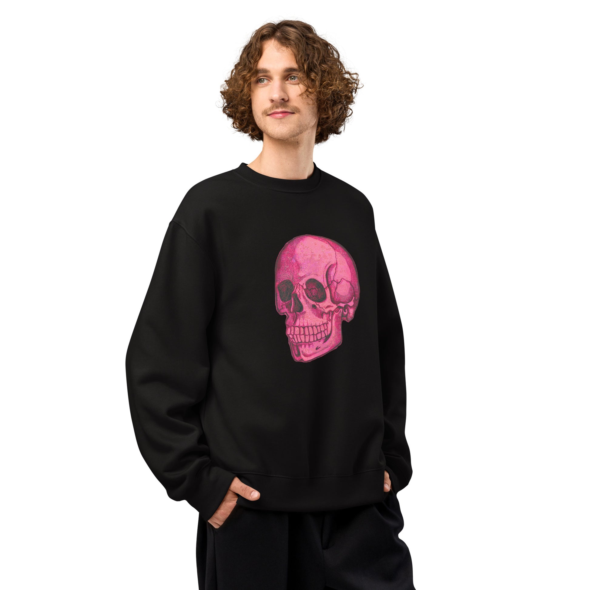 Pink Skull design by Kirsten Blackburn on oversized heavyweight sweatshirt