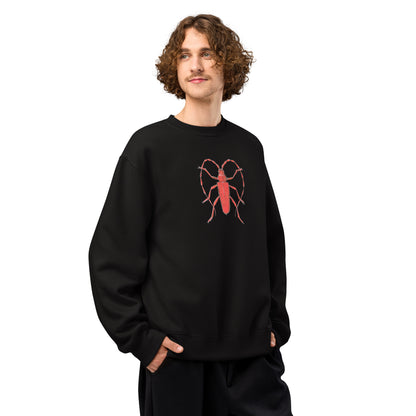 Red Beetle design by Kirsten Blackburn on oversized heavyweight sweatshirt