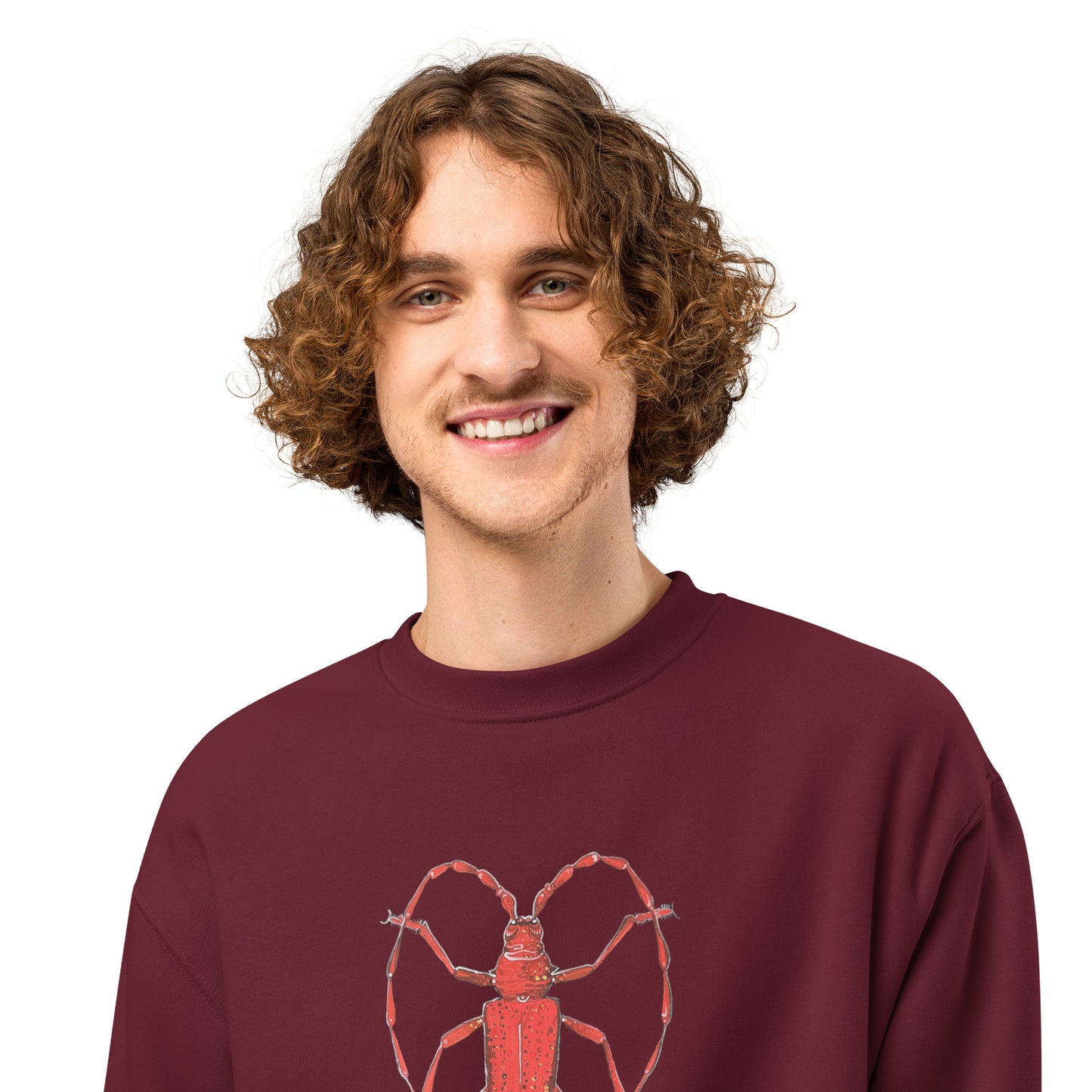 Red Beetle design by Kirsten Blackburn on oversized heavyweight sweatshirt