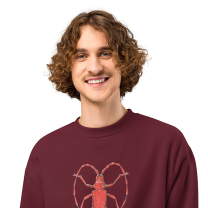 Red Beetle design by Kirsten Blackburn on oversized heavyweight sweatshirt