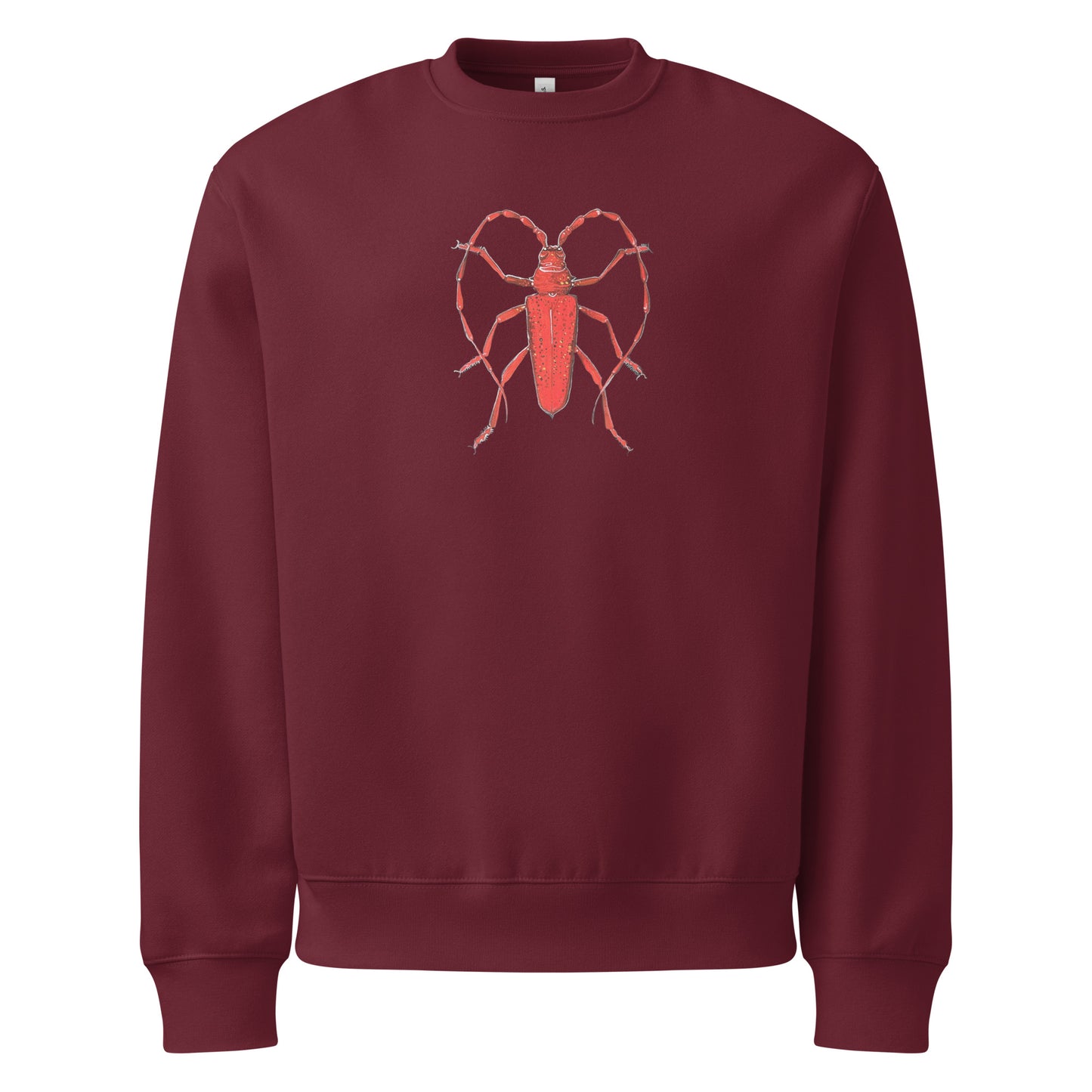 Red Beetle design by Kirsten Blackburn on oversized heavyweight sweatshirt