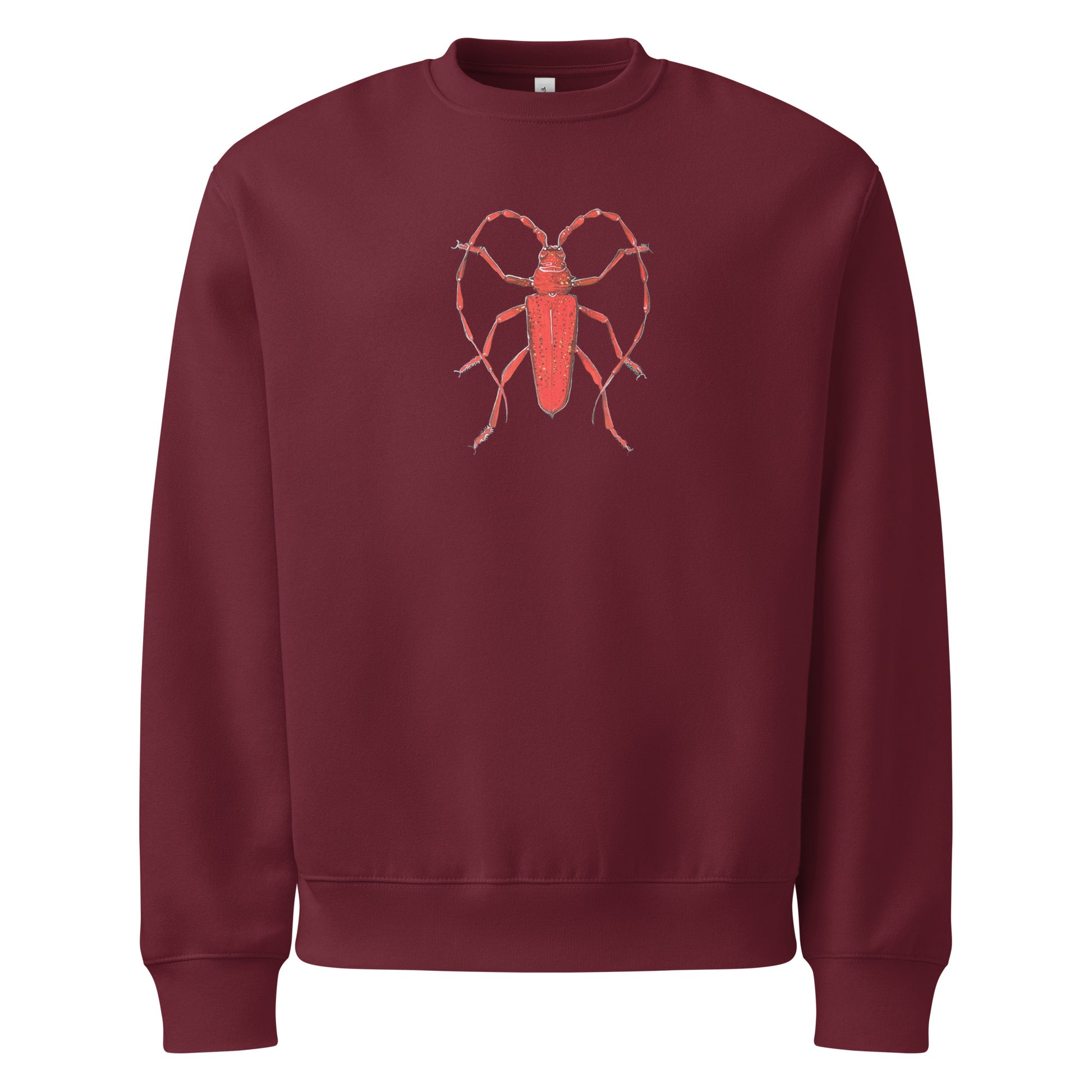 Red Beetle design by Kirsten Blackburn on oversized heavyweight sweatshirt