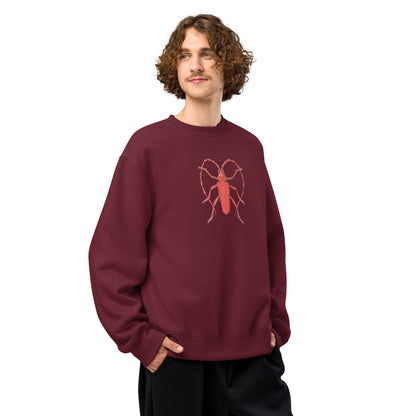 Red Beetle design by Kirsten Blackburn on oversized heavyweight sweatshirt