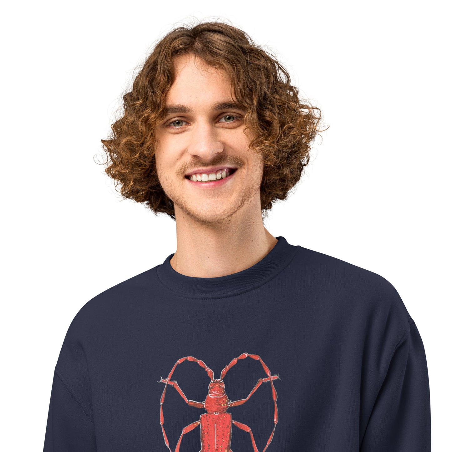 Red Beetle design by Kirsten Blackburn on oversized heavyweight sweatshirt