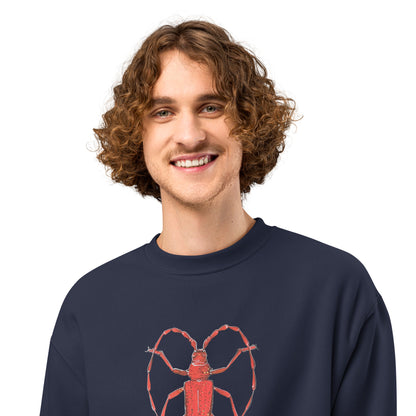 Red Beetle design by Kirsten Blackburn on oversized heavyweight sweatshirt