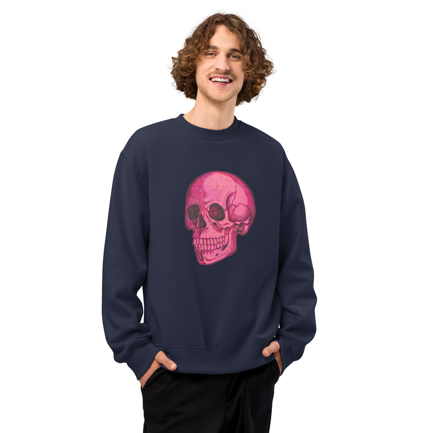 Pink Skull design by Kirsten Blackburn on oversized heavyweight sweatshirt