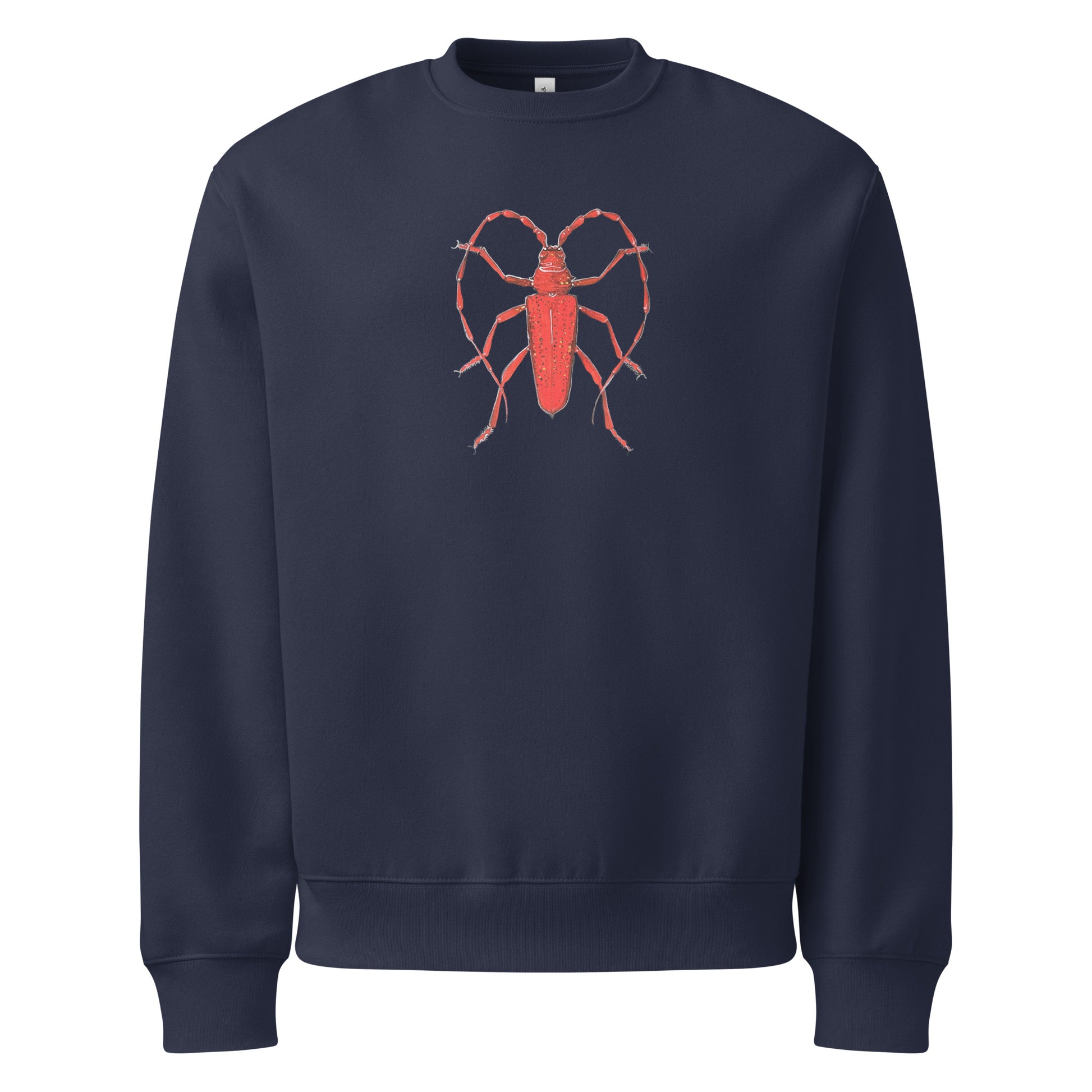 Red Beetle design by Kirsten Blackburn on oversized heavyweight sweatshirt