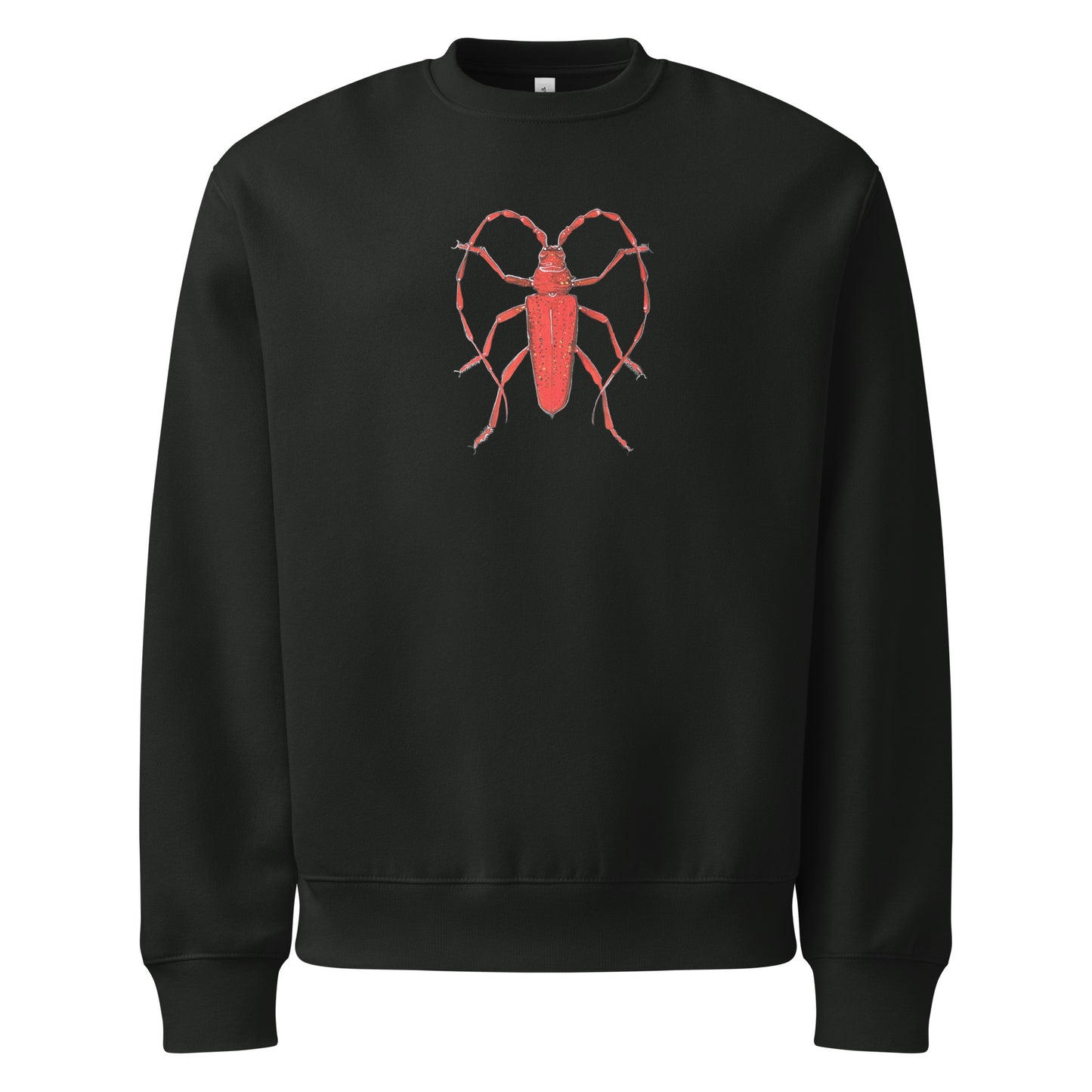 Red Beetle design by Kirsten Blackburn on oversized heavyweight sweatshirt
