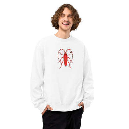Red Beetle design by Kirsten Blackburn on oversized heavyweight sweatshirt